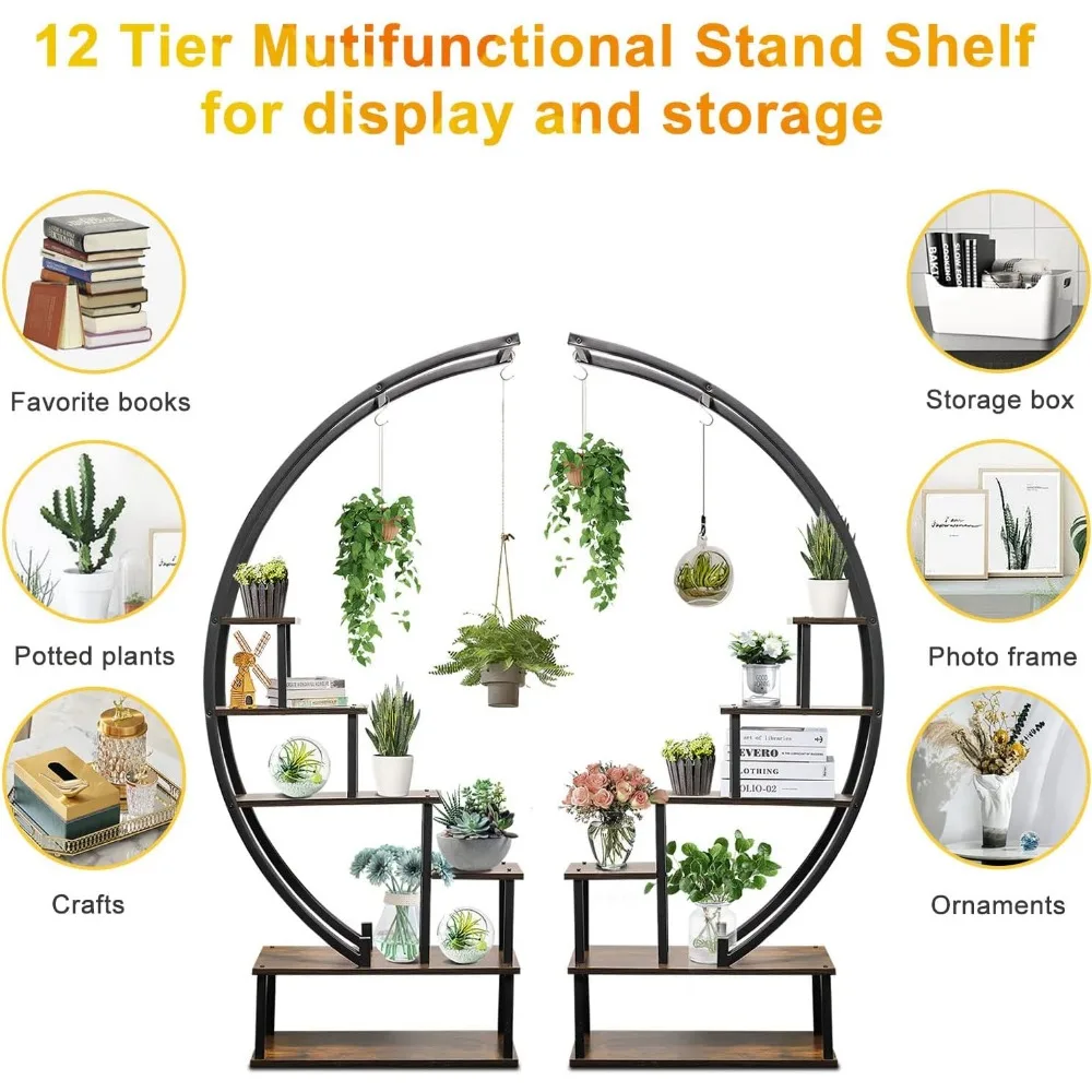 Elevens 2 Pcs 6 Tier Tall Metal Indoor Plant Stand Half-Moon-Shaped Plant Shelf Holder Multi-Purpose Stands plants decor p