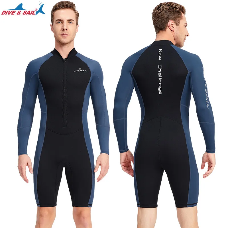 

1.5mm Neoprene Wetsuit Men Surf Warm Shorts Long Sleeved Diving Suit Sunscreen Swimwear Beach Snorkeling Swimsuit Lycra Material