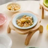 Pet Ceramic Bowl/Stainless Steel Bowl and Wooden Bowl Stand Set, Cat Bowl with Slightly Tilted Stand, Cat and Dog Supplies