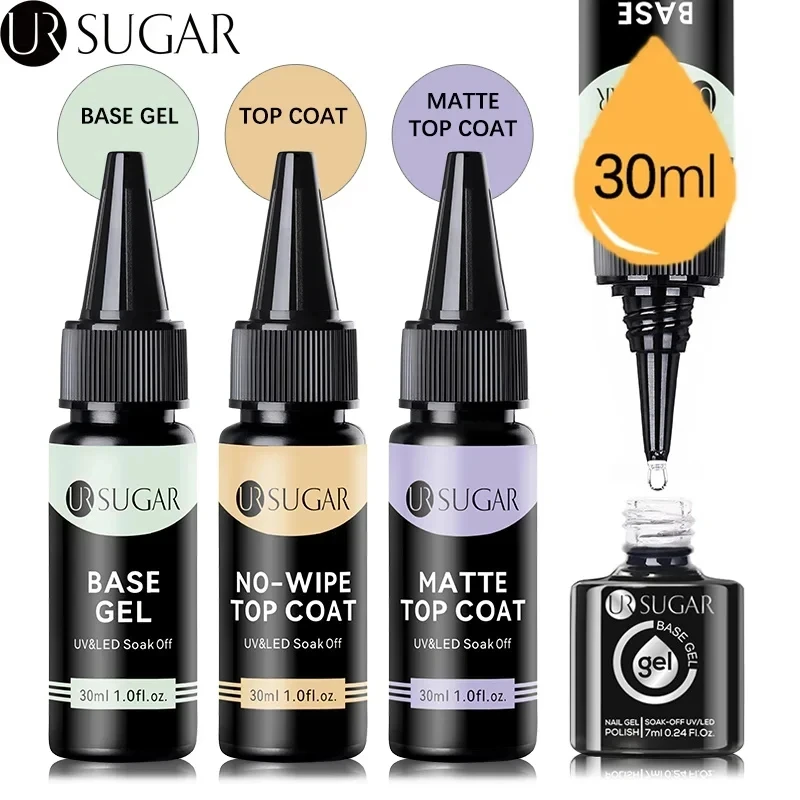 Ur Sugar 30Ml No Wipe Top Coat Refill Package Nail Art Soak Off Uv Led Base Gel Matte Top Nail Gel Polish Manicure Super Quality