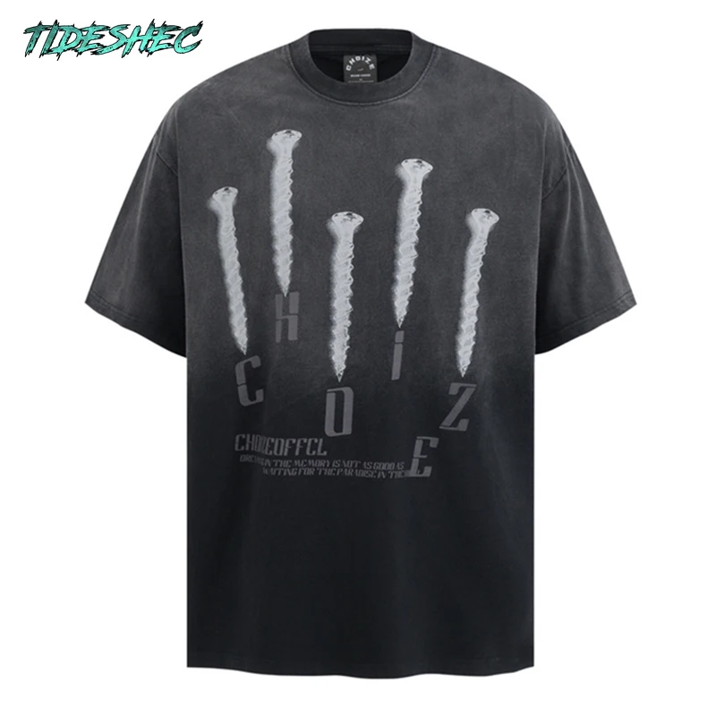 

Футболка мужская в стиле Харадзюку, уличная одежда с графическим принтом ногтей, топ в стиле хип-хоп, хлопковая черная рубашка оверсайз, 2024