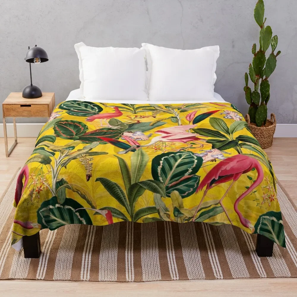 

Vintage Yellow Tropical Bird Jungle Garden Throw Blanket Tourist bed plaid Softest christmas decoration Blankets