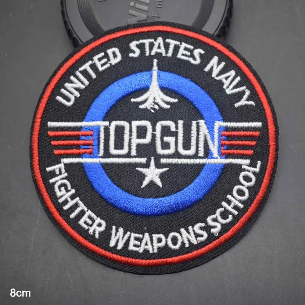 Military Top Gun Fighter Warplane Iron On Patches Embroidered Clothes