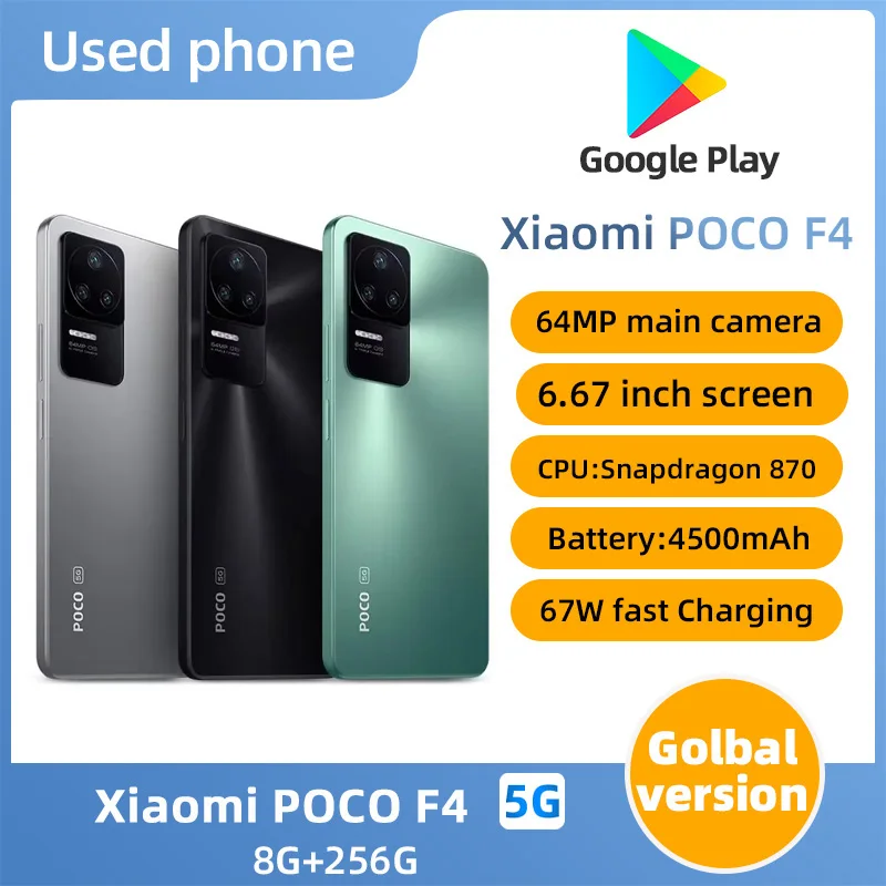 Xiaomi POCO F4 5g 4500mAh CPU Snapdragon 870 64MP 6.67in 2400x1080px Used Phone