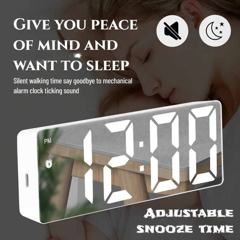 Digital Wall Clock, LED Mirror Clock with Sound Control, Adjustable Brightness, Modern Home Decor, Bedroom Desk Alarm Clock,
