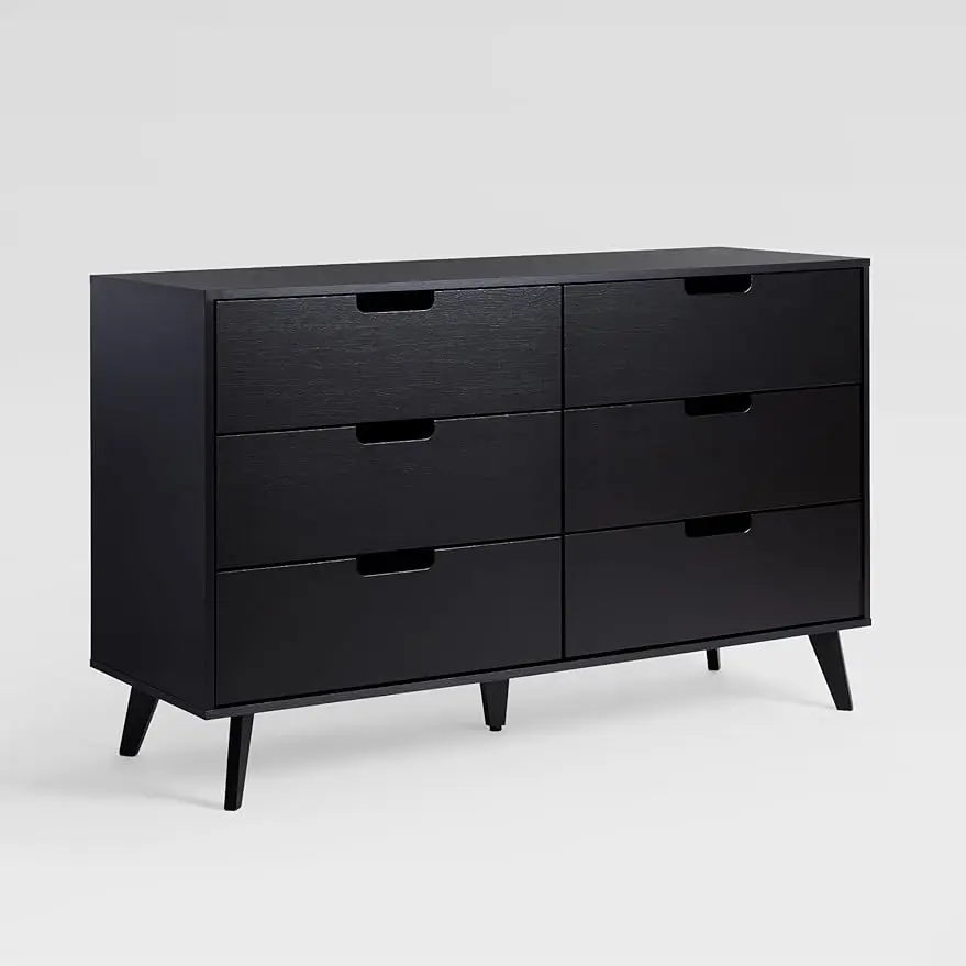 

Modern 6 Drawer Dresser with Cut-Out Handles and Tapered Legs, 52 Inch, Dresser Closet for Bedroom, Living Room, Entryway,Black