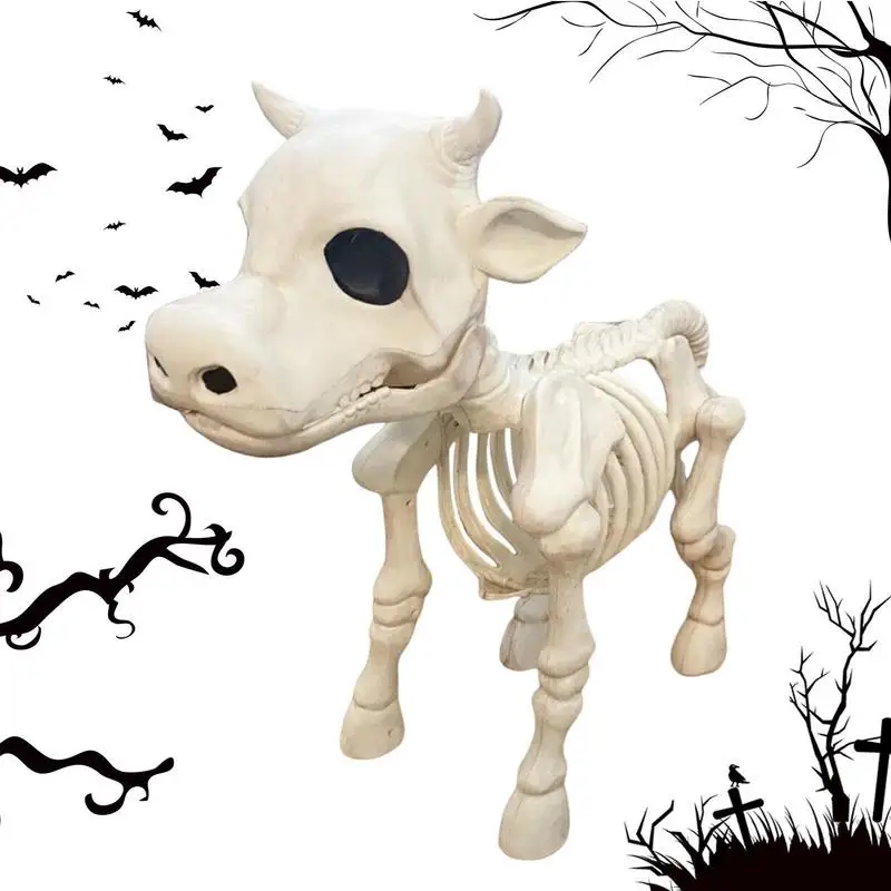 

2023 Halloween Cow Horse Skeleton Tricky Graveyard Resin Cow Skull Skeleton Spooky Halloween Horror Cow Bones Skeleton Decor