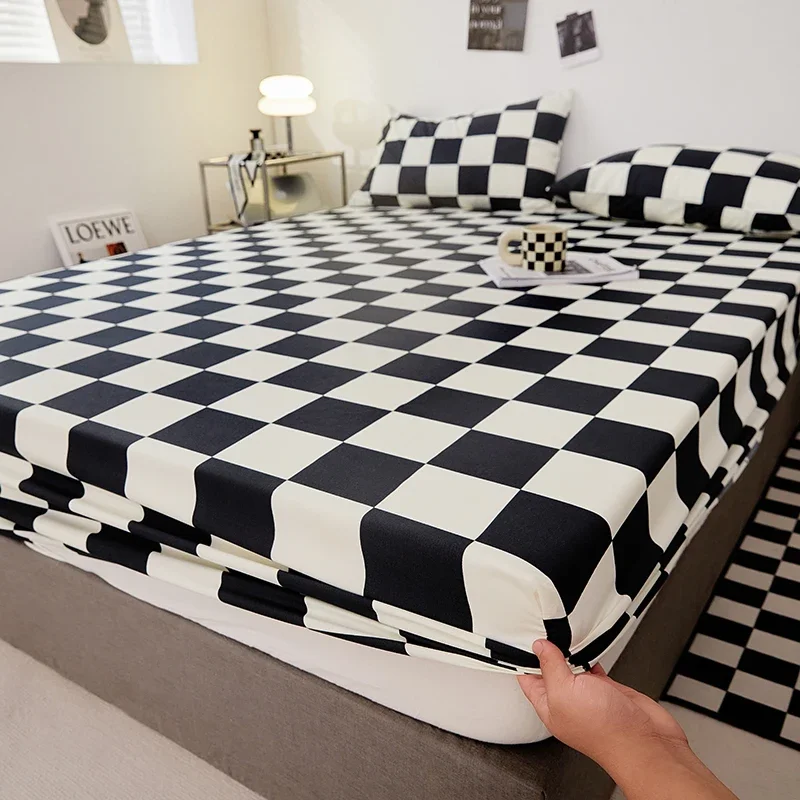 High Quality White Bed Sheet with Elastic Band Single/Queen/King Size Fitted Bed Sheets for Double Beds All-around Bed Cover 2
