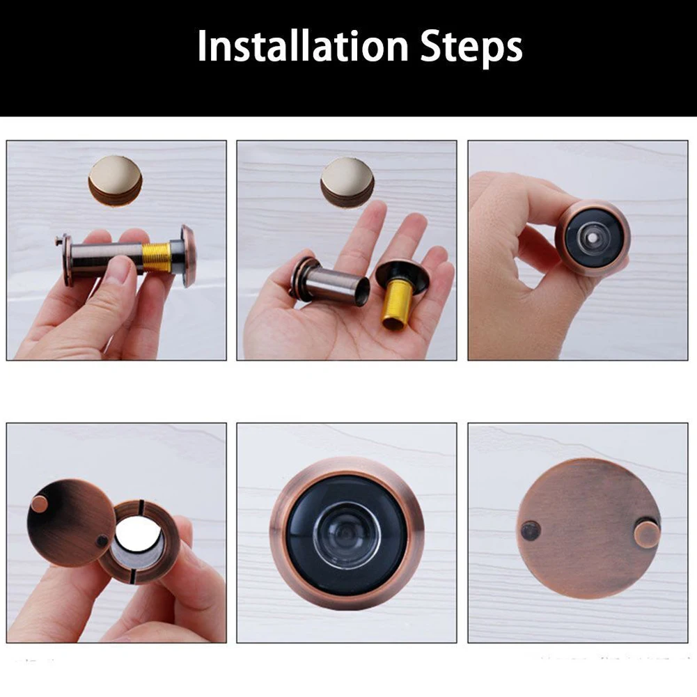 180-200 Degree Wide Viewing Angle Door Peephole Viewer Wide Angle Eye Sight Hole Adjustable Glass Lens Fit 35mm-60mm Thick Doors