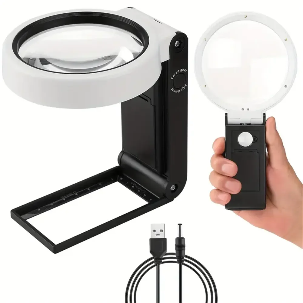 Magnifying Glass With Light And Stand, Hands Free Handheld 6X 25X  Adjustable Folding Magnifier With Led Lighted - AliExpress