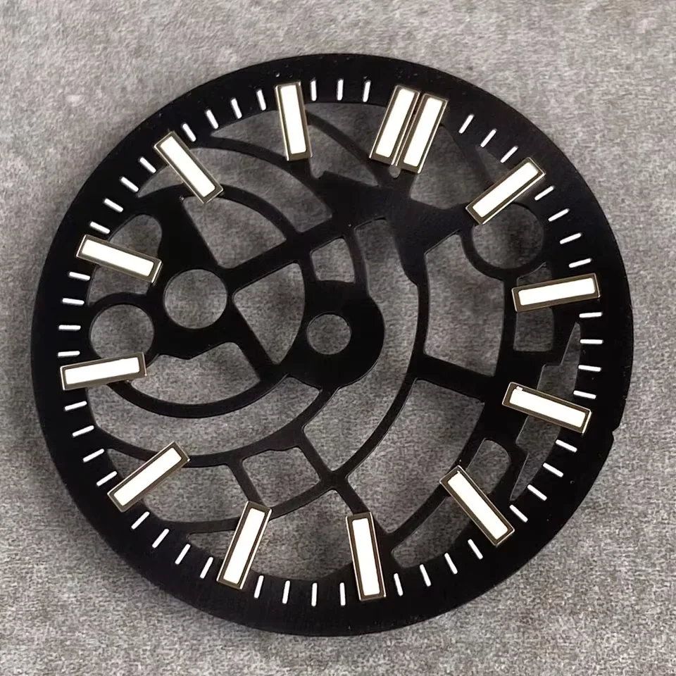 Silver Grey Black Skeleton Hollow-out Watch Dial - 29mm Premium Quality