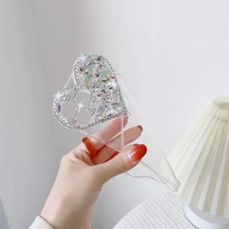 Phone Case Love Heart Rhinestone for iPhone 16 15 14 13 12 11 Pro Xs Max XR 8Plus SE2/SE3
