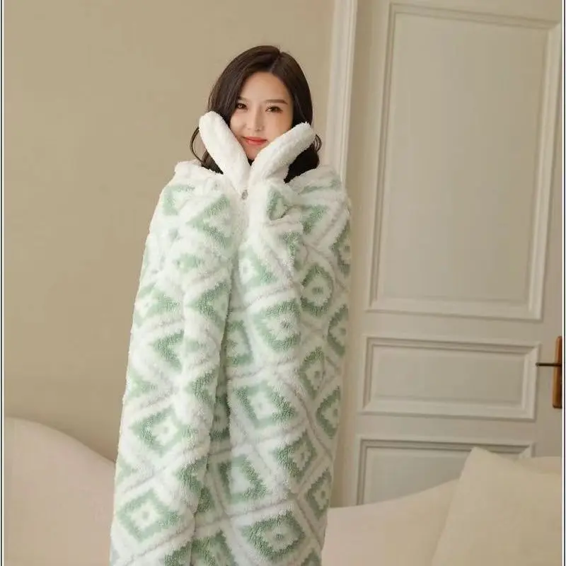 

Blanket For Autumn Winter Flannel Thick Blanket Comfy Lamb Cashmere Warm Throw Single Nap Shawl With Buttons