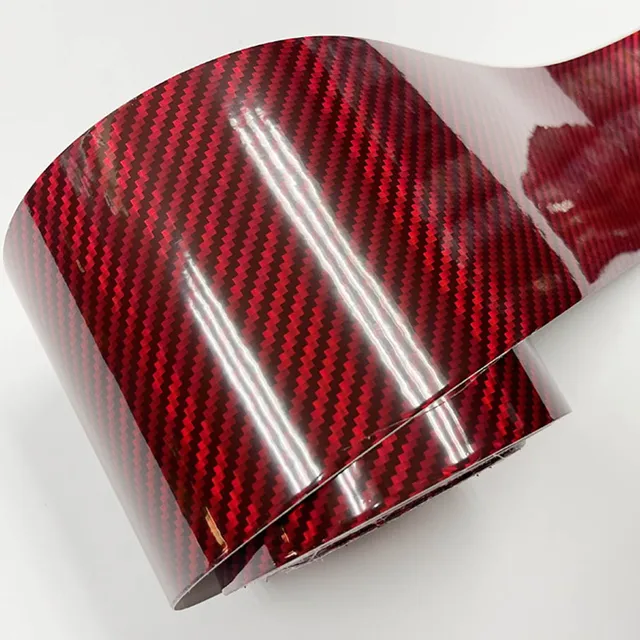 Super Glossy 10cm width Red Holographic Carbon Fiber Vinyl Wrap DIY Car