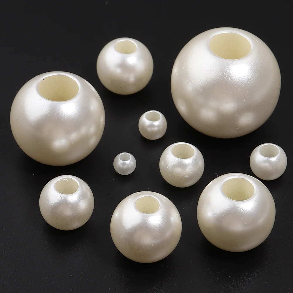 6-30mm 원형 큰 구멍 직선 구멍 모조 진주 베이지 비즈 수제 DIY 의류 장식 제작 액세서리