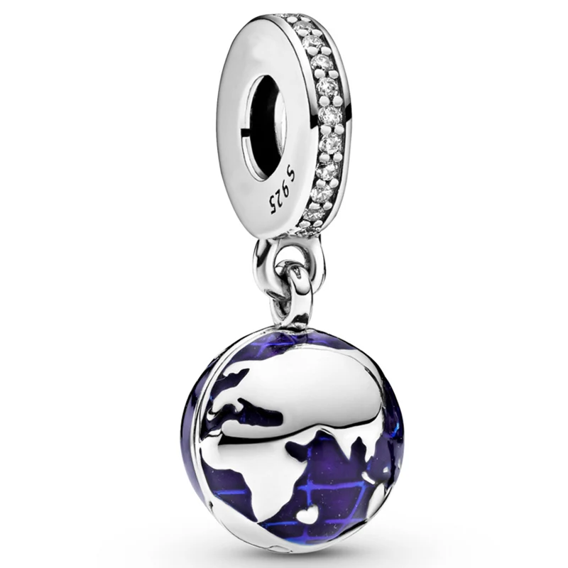 New 925 Sterling Silver Charm Blue Globe Eiffel Tower Venice Gondola Regal Castle Pendant Bead Fit Popular Bracelet DIY Jewelry