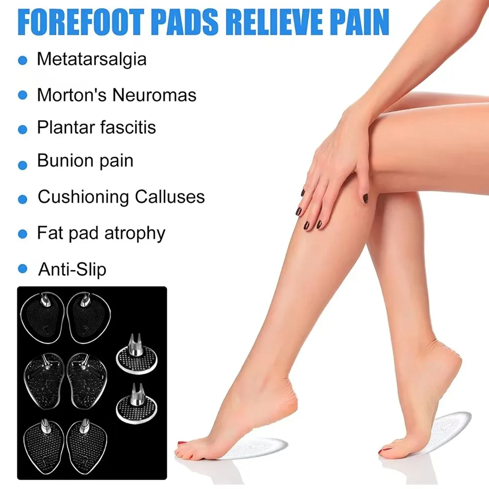 2Pcs Silicone Shoe Pads for Toe Protectors Anti-slip Flip Flop Sandals Forefoot Pad Gel Massage Slip Resistant Half Yard Insoles