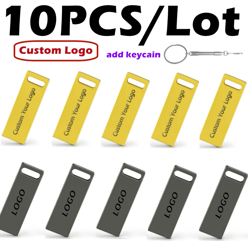 10PCS/LOT Custom Company Logo Fashion Mini Metal Usb Flash Drive 4GB 8GB 16GB 32GB 64GB Pendrive 128MB Flash Memory Usb Stick