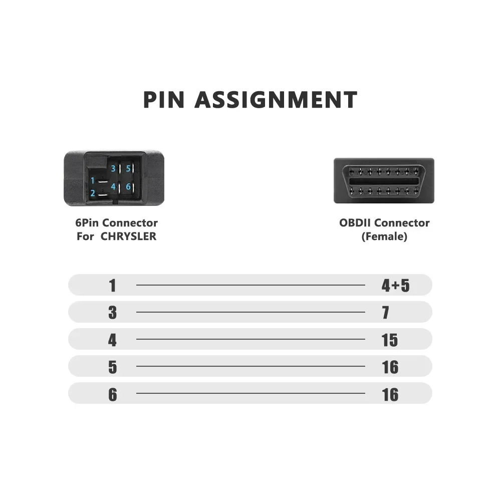 NEW For Chrysler/Jeep/Dodge 6pin To 16Pin OBD2 Convert Adapter Cable Auto Car Code Reader Diagnostic Adapter Connector Wire Tool 2