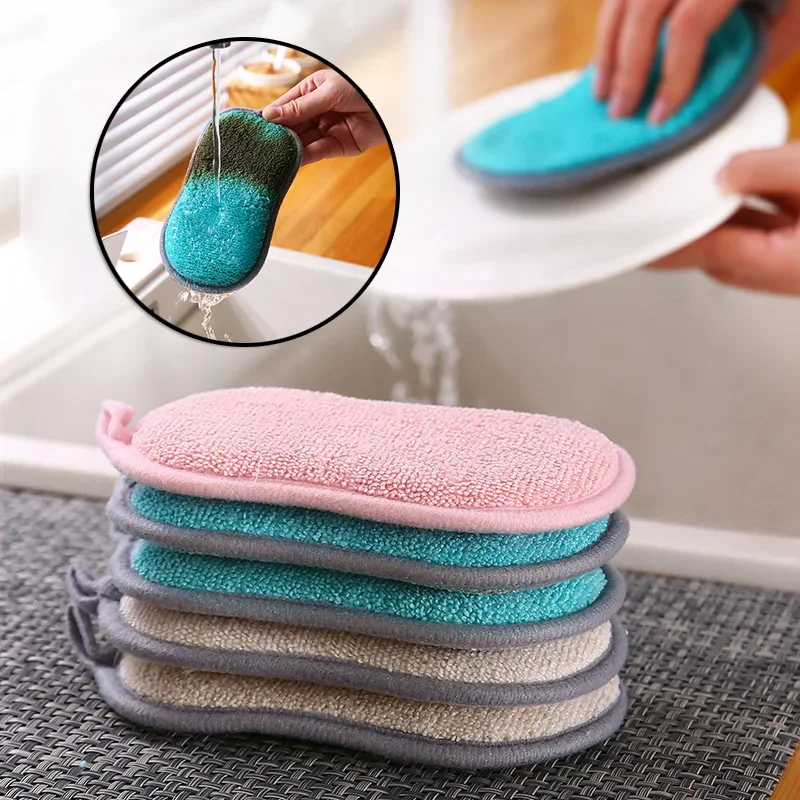 Scrub Sponges for Dishes Non-Scratch Microfiber Sponge Non Stick Pot Cleaning Sponges Kitchen Tools Wash Pot Gadgets