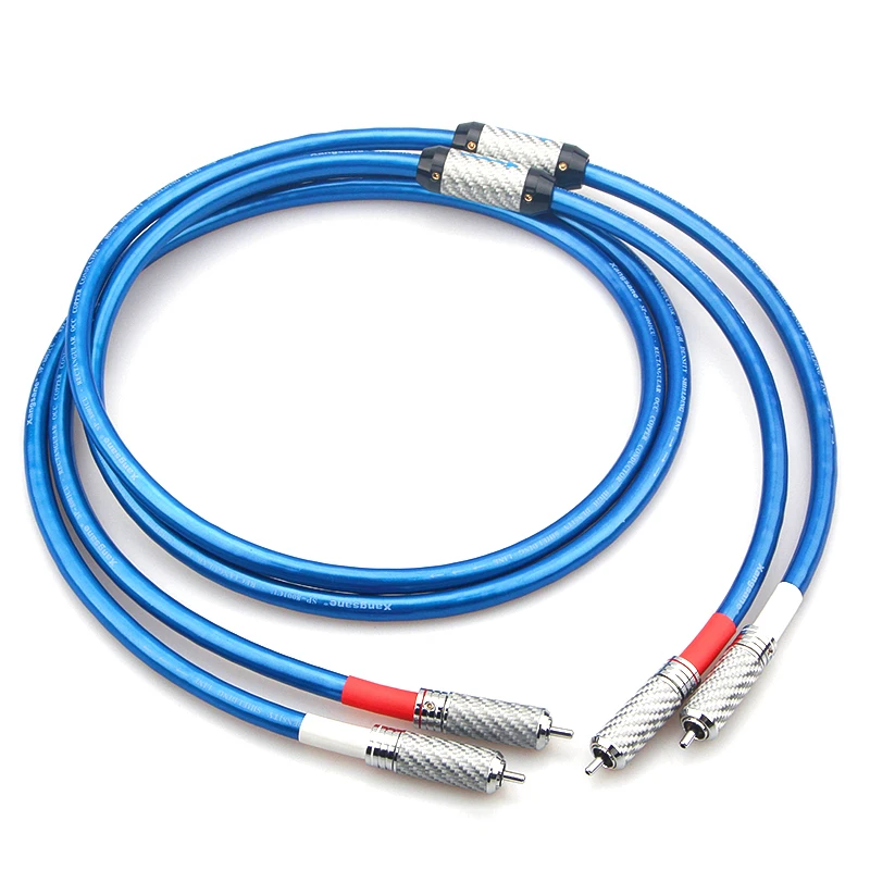 

Pair Hi-end RCA Cable OCC Copper HiFi Audio Interconnect Line Carbon Fiber Connector