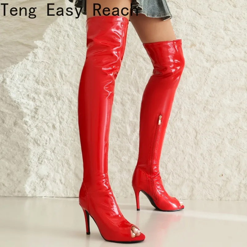 Sexy Stiletto High Heels Peep Toe Over The Knee Boots Women Stretch Thigh High Boots Ladies Summer Party Shoes Cuissarde Femme