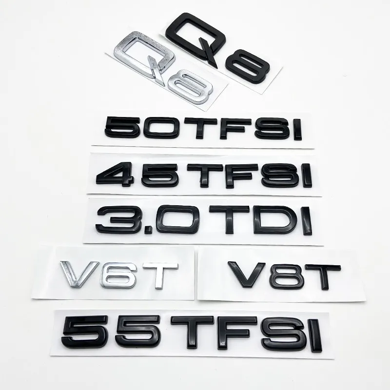 ABS 글자 숫자 엠블럼, 아우디 Q8 SQ8 45TFSI 55TFSI 콰트로 S라인 V6T V8T 용 자동차 전면 사이드 트렁크 배지 명판 로고 스티커