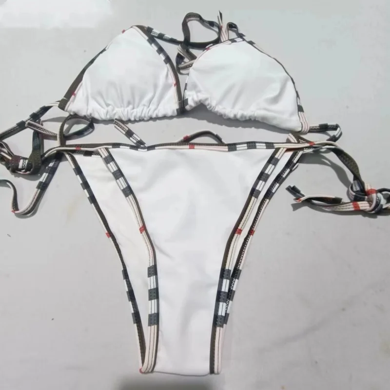 2024 Women’s Sexy Solid Color Bikini Adjustable Lace-Up Swimsuit Summer Brazilian Beach Swimsuit Triangle Halterneck Bikini Set Beach cover-ups Beachwear
