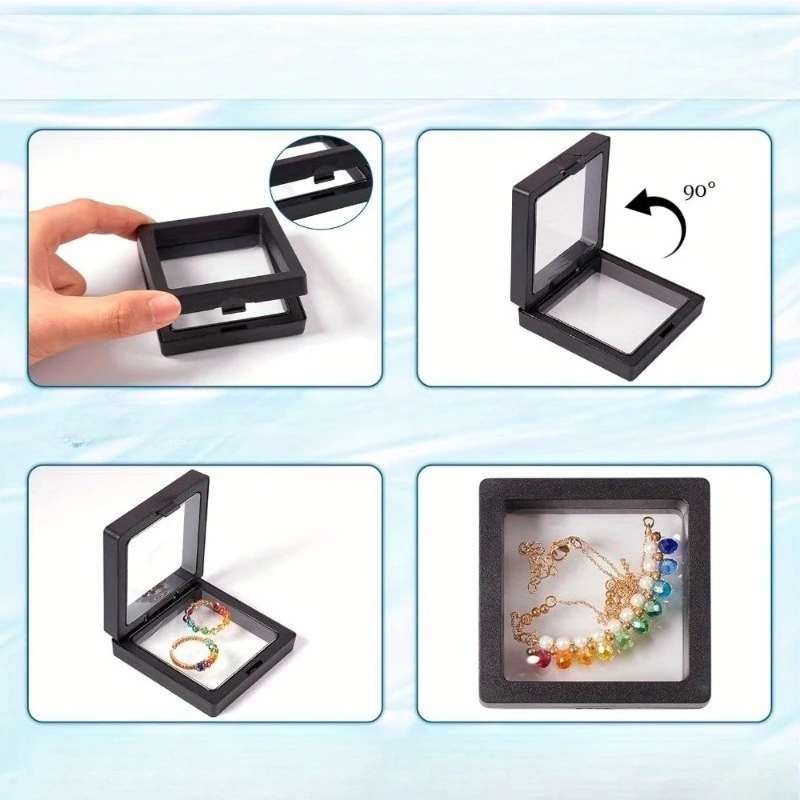 Floating Jewelry Display Box PE Storage Case for Rings Earrings Bracelets Necklaces Stackable Rectangle Holder Ideal for Travel
