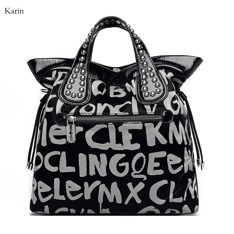

Fashion Rivet Letter Leather Shoulder Bags High Quality Large Capacity Women Handbags
