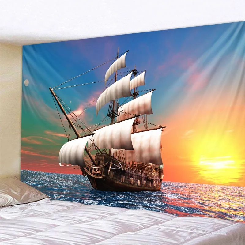 

Nautical Tapestry Pirate Ship Wall Hanging Psychedelic Sailboat Decoration Aesthetics Living Room Bedroom Dormitory Cloth