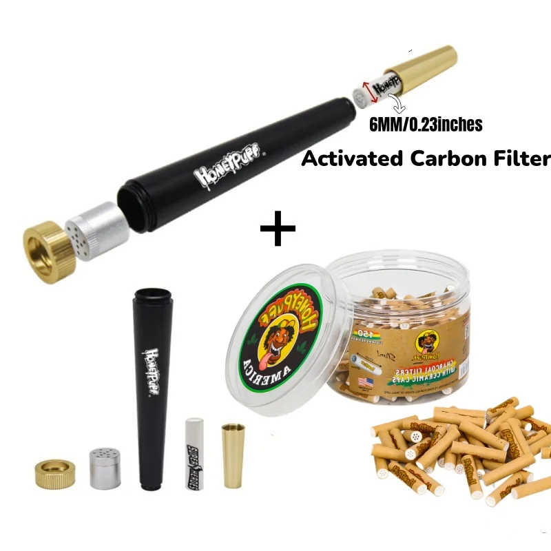 Metal Cone Herb Pipes Smoking Grass Pipa with 6MM Activated Carbon Filter Removable Dry Burning Tobacco Pipes Smoke Accessories