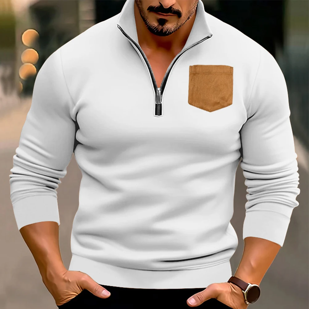 

Men Long Sleeve Plain Fleece Zip Up Standing Neck Shirt Quarter Sweatshirt Sportswear Top Pullover Casual Thick Men's T-shirt