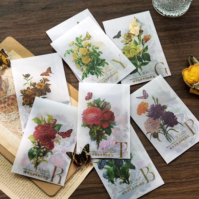 40pcs Vintage Plant Animal Notebook Material Paper for