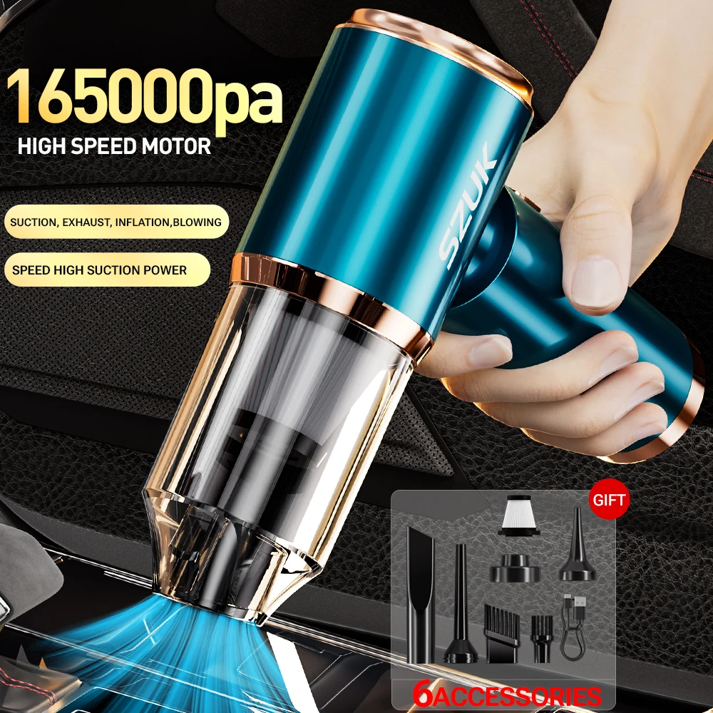 SZUK Portable Car Vacuum Cleaner Powerful Wireless Vacuum Cleaner 165000Pa Strong Suction Handheld Mini Vacuum Cleaner for Car 6
