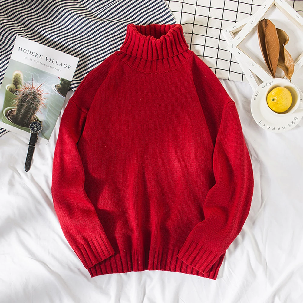 

Casual Men Winter Warm Knit Turtleneck Sweater Solid Color Long Sleeve Baggy Jumper Knitwear Pullovers Sweaters Clothing