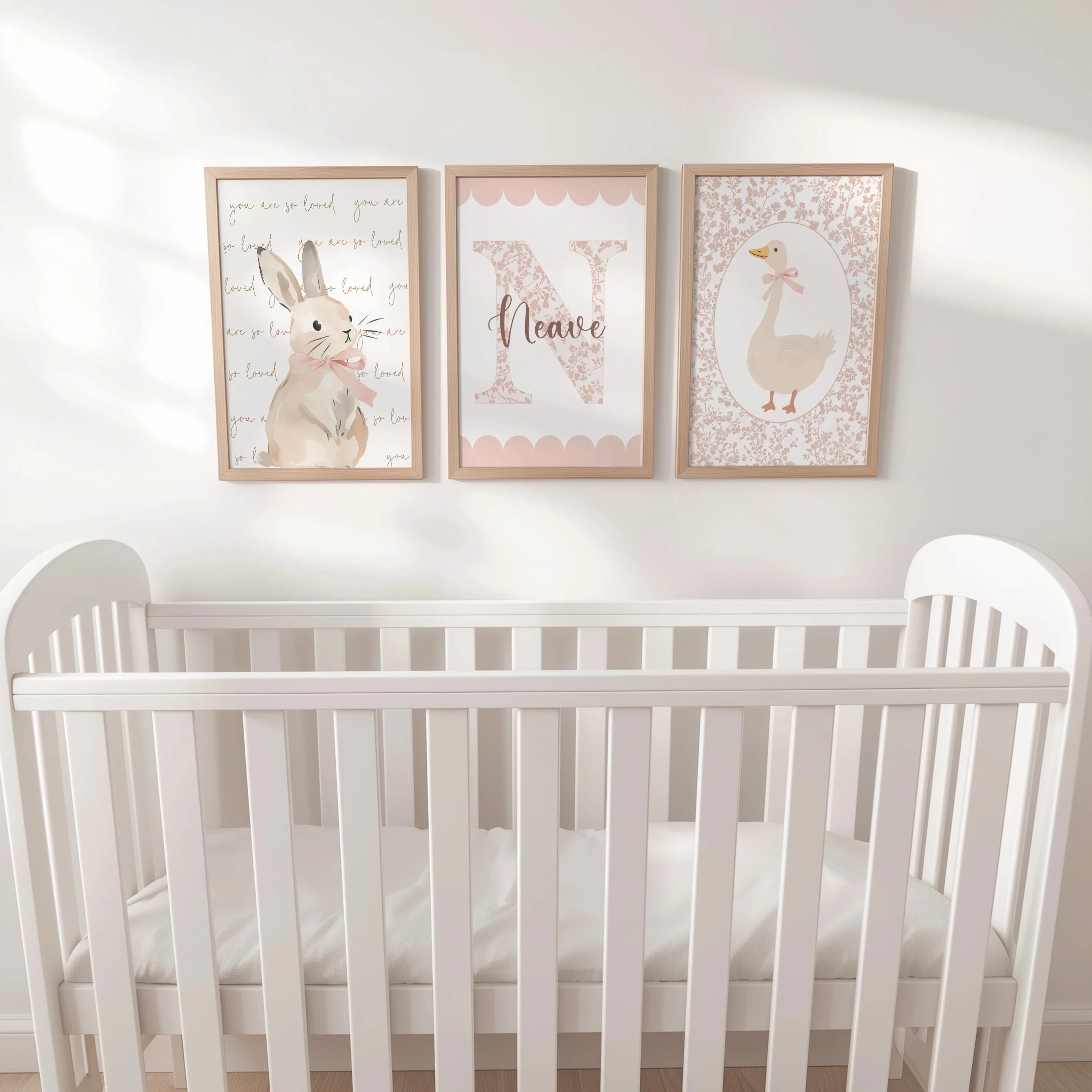 3pcs/set Custom Cartoon Rabbit Goose Name Canvas Print Easter Pink Flower Nursery Wall Art Poster for Baby Girl Room Home Decor 2