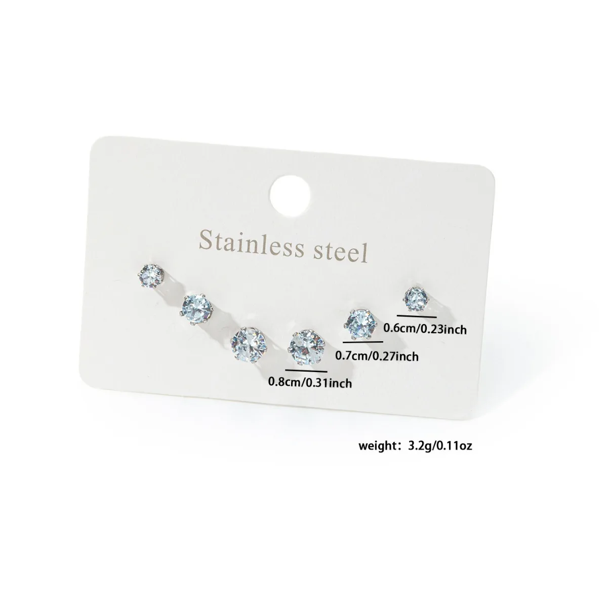 Classic 3 Pairs Square Round Cubic Zircon Stud Earrings Set Crystal Jewelry 4