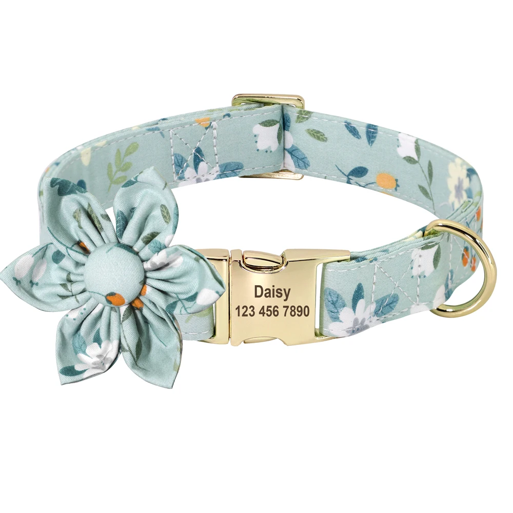 Beirui Hundehalsband Mit Blumenmuster – Personalisierbar, Goldene Schnalle, Für Hündinnen, Größen XS-L
