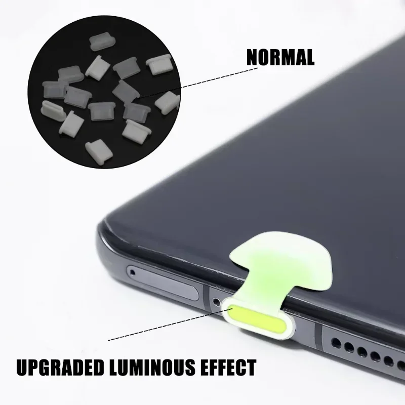 Soft Silicone Luminous USB C Anti Dust Cover Caps for IOS Type C Mobile Phone Dust Plugs Charging Port Protectors for IPhone