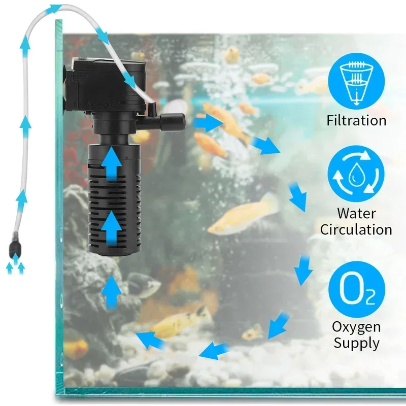 3 in 1 Filter Water Purifier Oxygenation Submersible Filtration Mini Fish Tank Filter for Aquarium Fish Tank