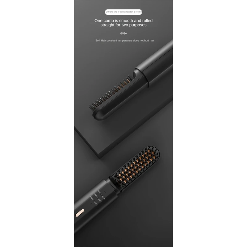 Multifunctional Cordless Hair Straightener Brush Fast Heated Straightener Brush Negative Ions Electric Hot Comb Hair (Black) 5