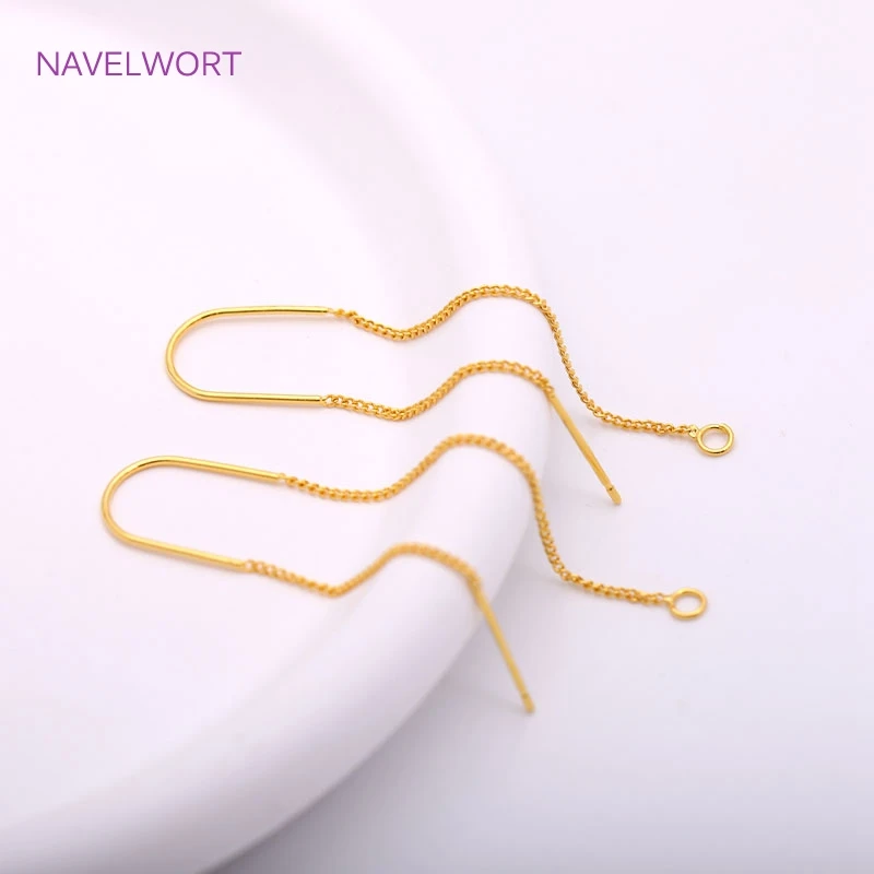85mm Long Earwire 18K Gold Plating Brass Thin Chain Ear Thread with Open Jump Ring,Women Drop Dangle Earrings Findings Wholesale 2