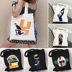 Lando Norris 4 Formula 1 Racing Helmet Daniel Ricciardo F1 Car Men Women Cute Shoulder Canvas Tote Bag Harajuku Shopper Handbags