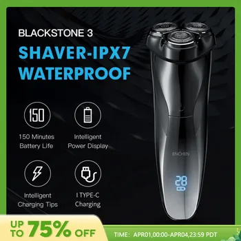 ENCHEN 남성용 전기 면도기, 습식 및 건식 이중 사용, 얼굴 수염 배터리, 디지털 디스플레이, 3D 블랙스톤 3 IPX7 방수 면도기 상품 이미지