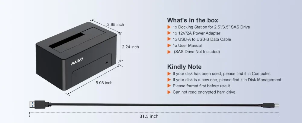 Docking Adaptador USB 3.0 Para Disco SAS/SATA 2.5"/3.5" 5Gbps