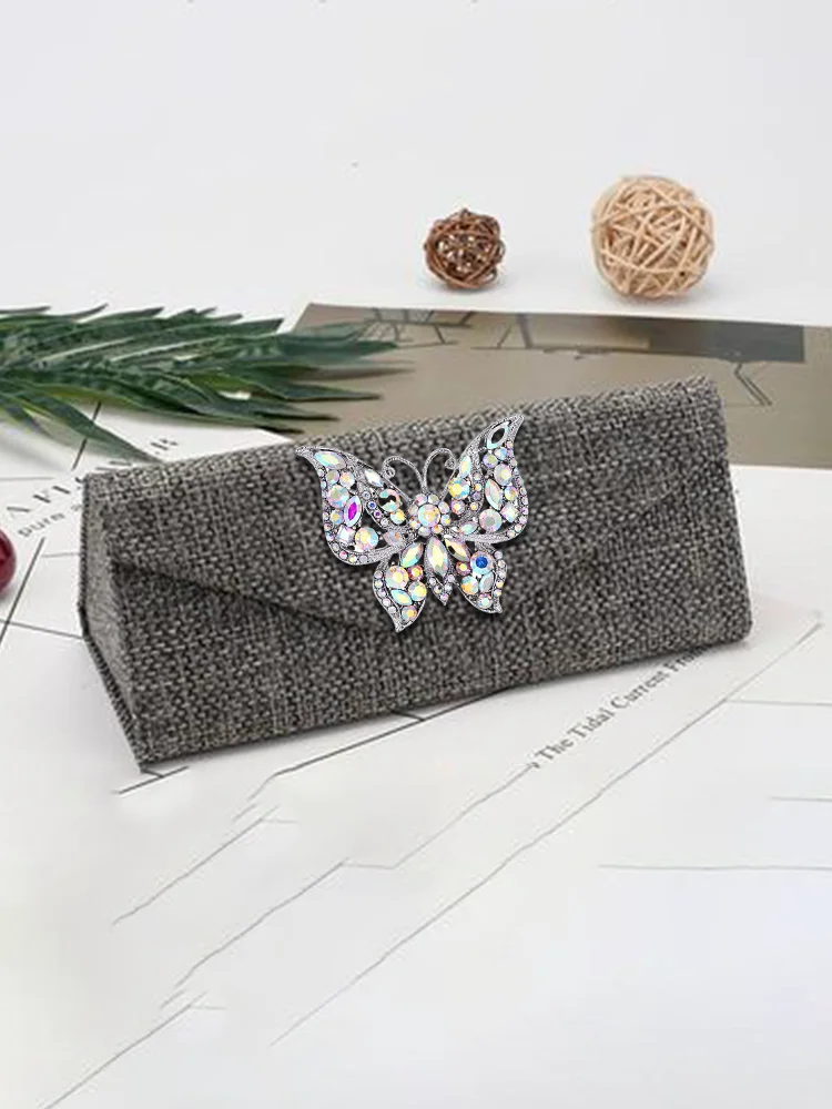 

Portable Eyewear Case for Women: Cotton Linen Detachable Triangular Whirly Gold Star Decor, Unpolished Authenticity