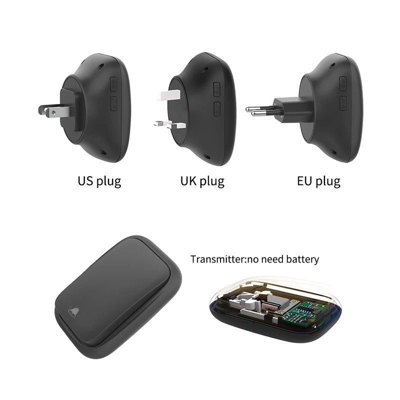 Self-Powered Wireless Doorbell | Waterproof with 38 Melodies & Memory Function | 3-Level Volume & Long Range