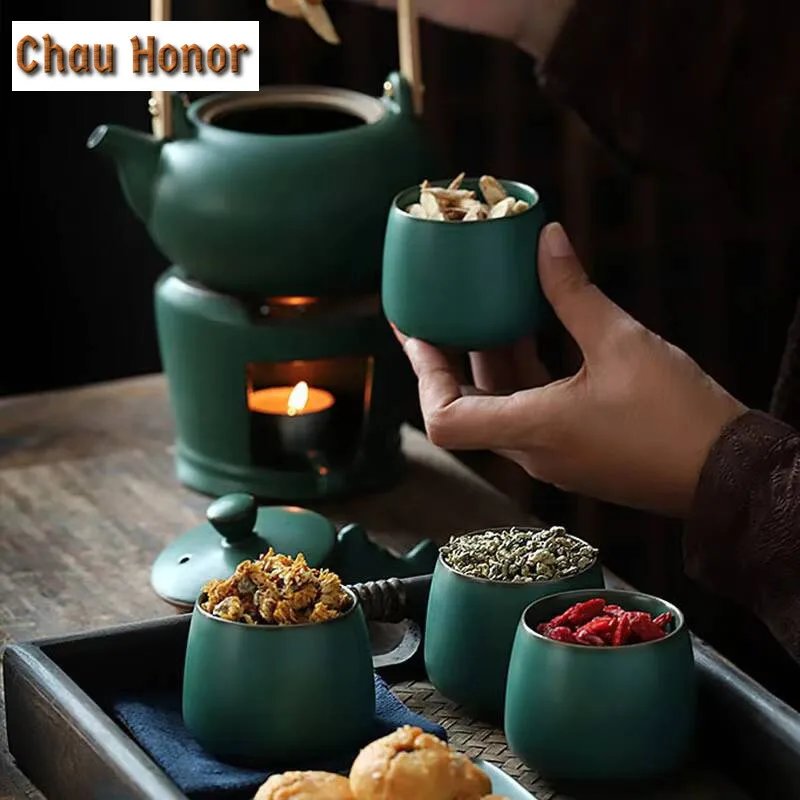 Japanese Style Turquoise Coarse Ceramic Tea Canister Sealed Tea Cans Portable Mini Tea Storage Cans Accessories Tea Set Supplies