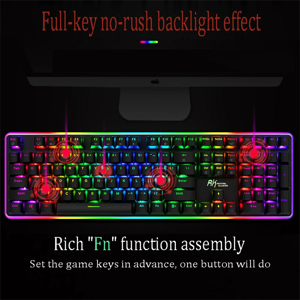Royal KLUDGE-RGB Backlight Wired teclado mecânico, Anti-Ghosting,